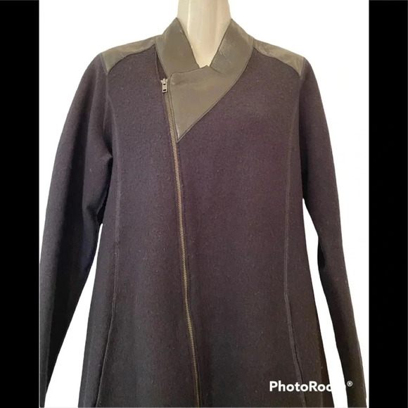 Eileen Fisher Black Wool Leather Jacket - Picture 4 of 8